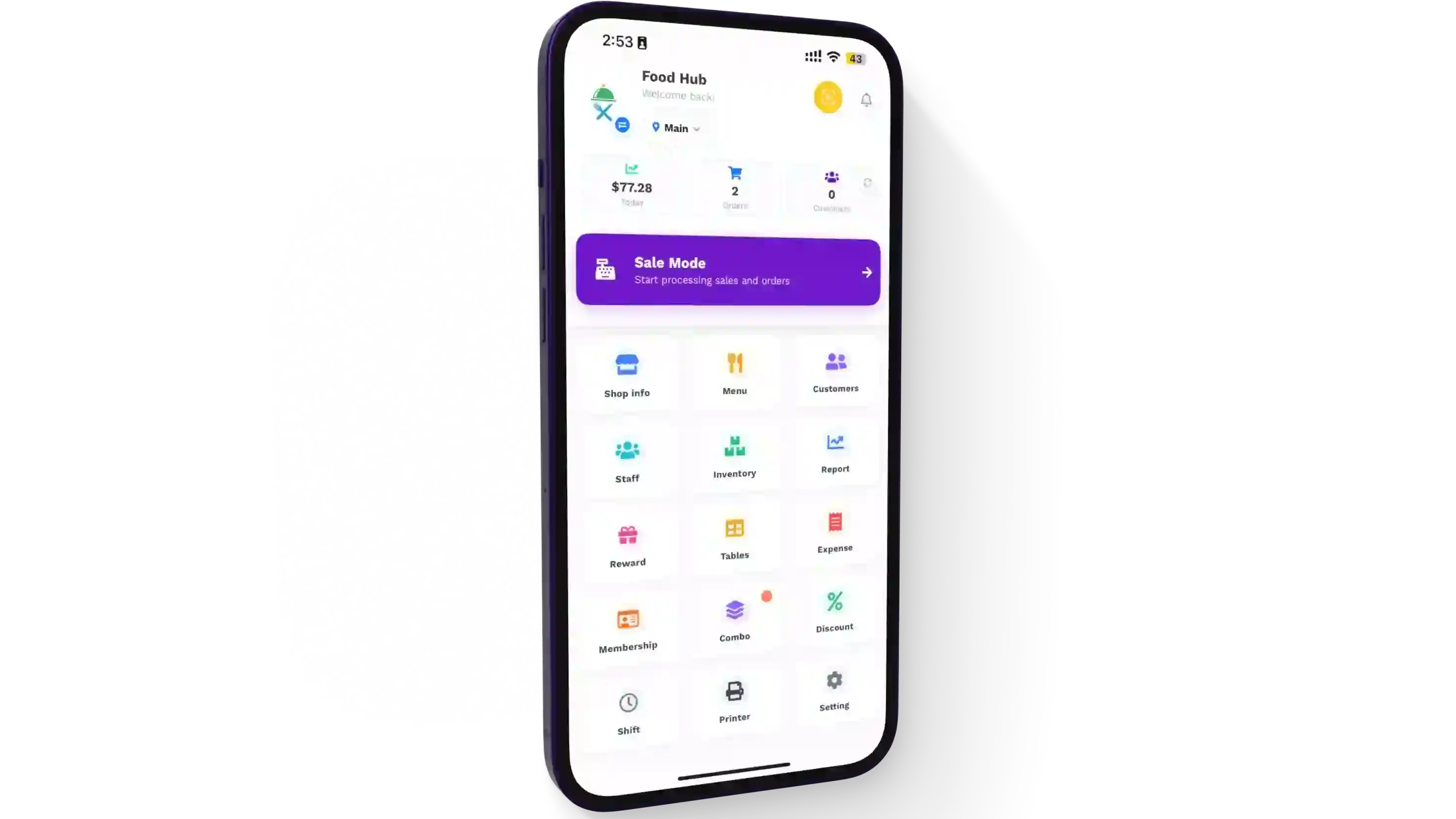 Point hub POS checkout on a phone